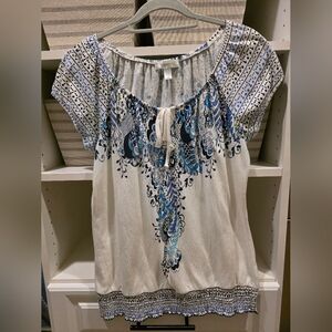 dressbarn Navy and White Boho Blouse